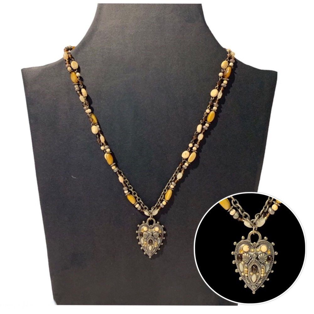 Boho Necklace with Heart Shaped Pendant 22” Long